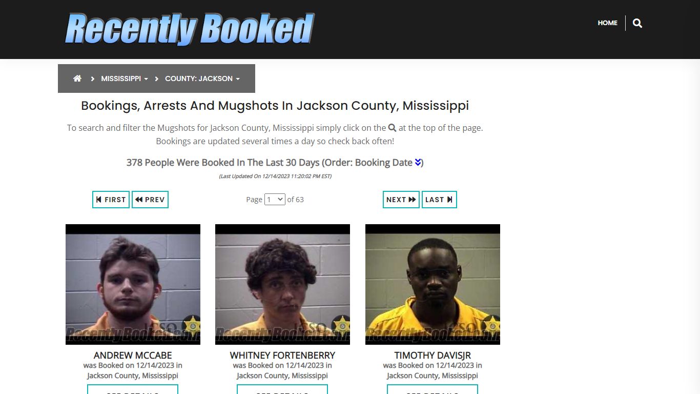 Bookings, Arrests and Mugshots in Jackson County, Mississippi