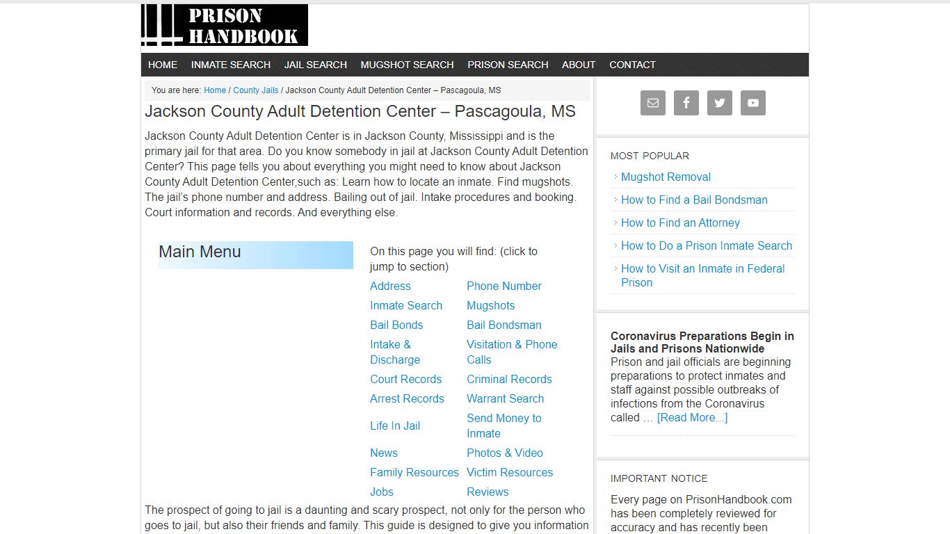 Jackson County Adult Detention Center – Pascagoula, MS - Prison Handbook